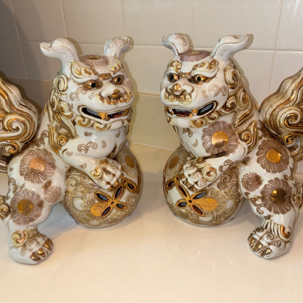 Gold and White Foo Dog Figurines